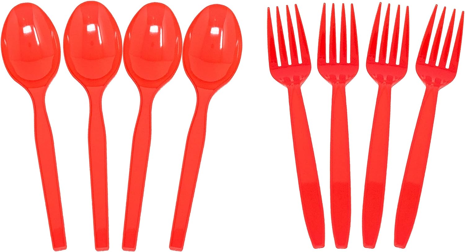 Red Plastic Forks and Spoons