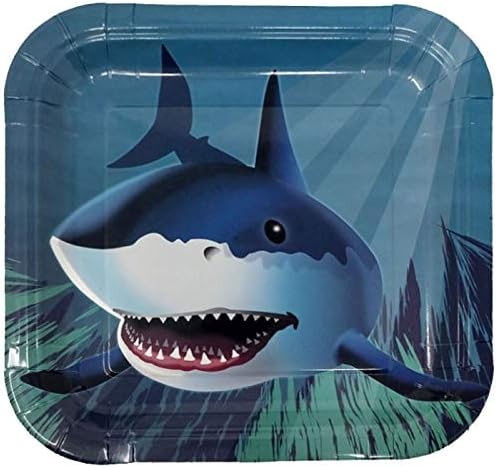 Set of 'Shark Themed 9' Dinner Plates featuring a shark design, ideal for ocean-themed parties and adding a splash of excitement to your table setting.