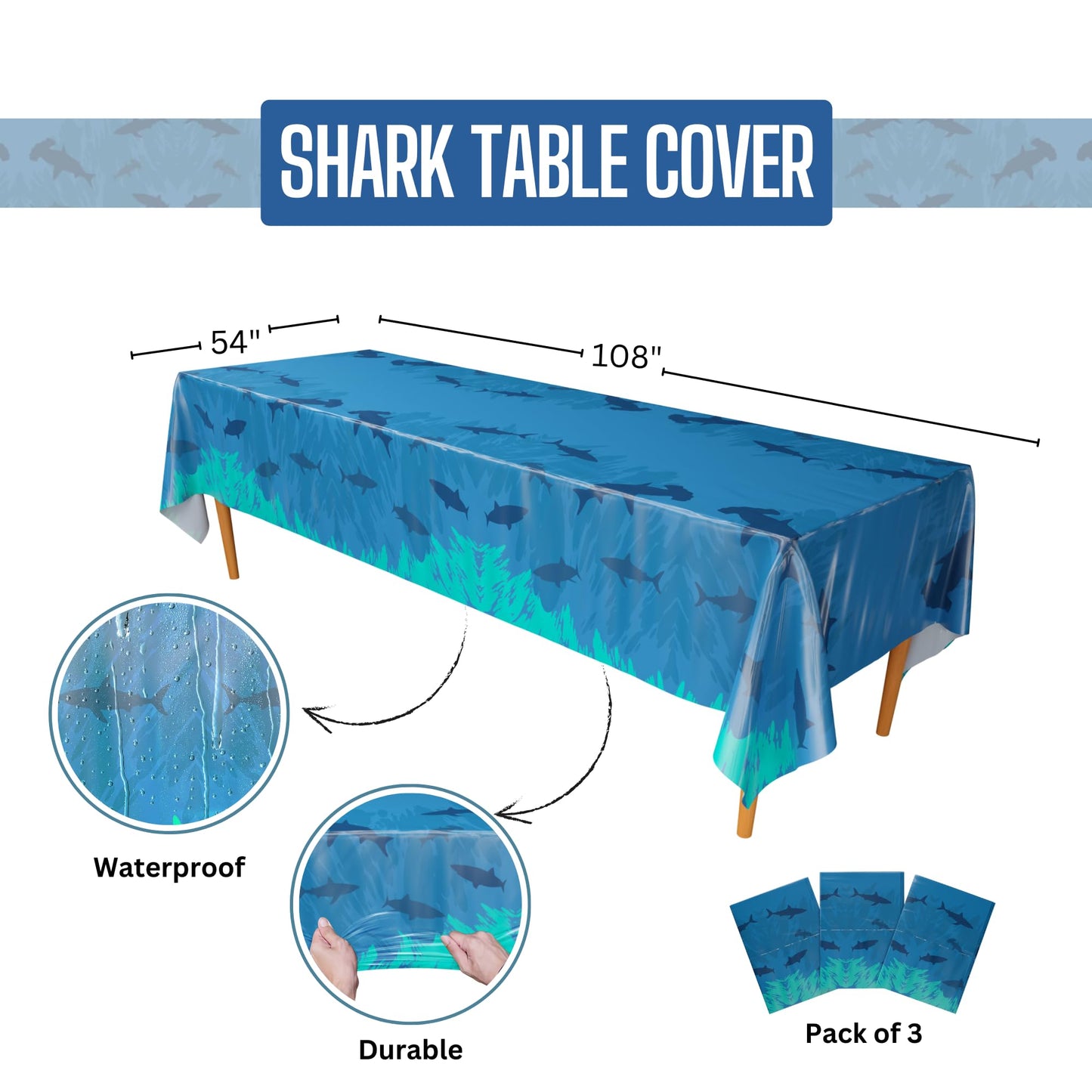 Shark Table Covers - 54in x 108in (3 Pack)