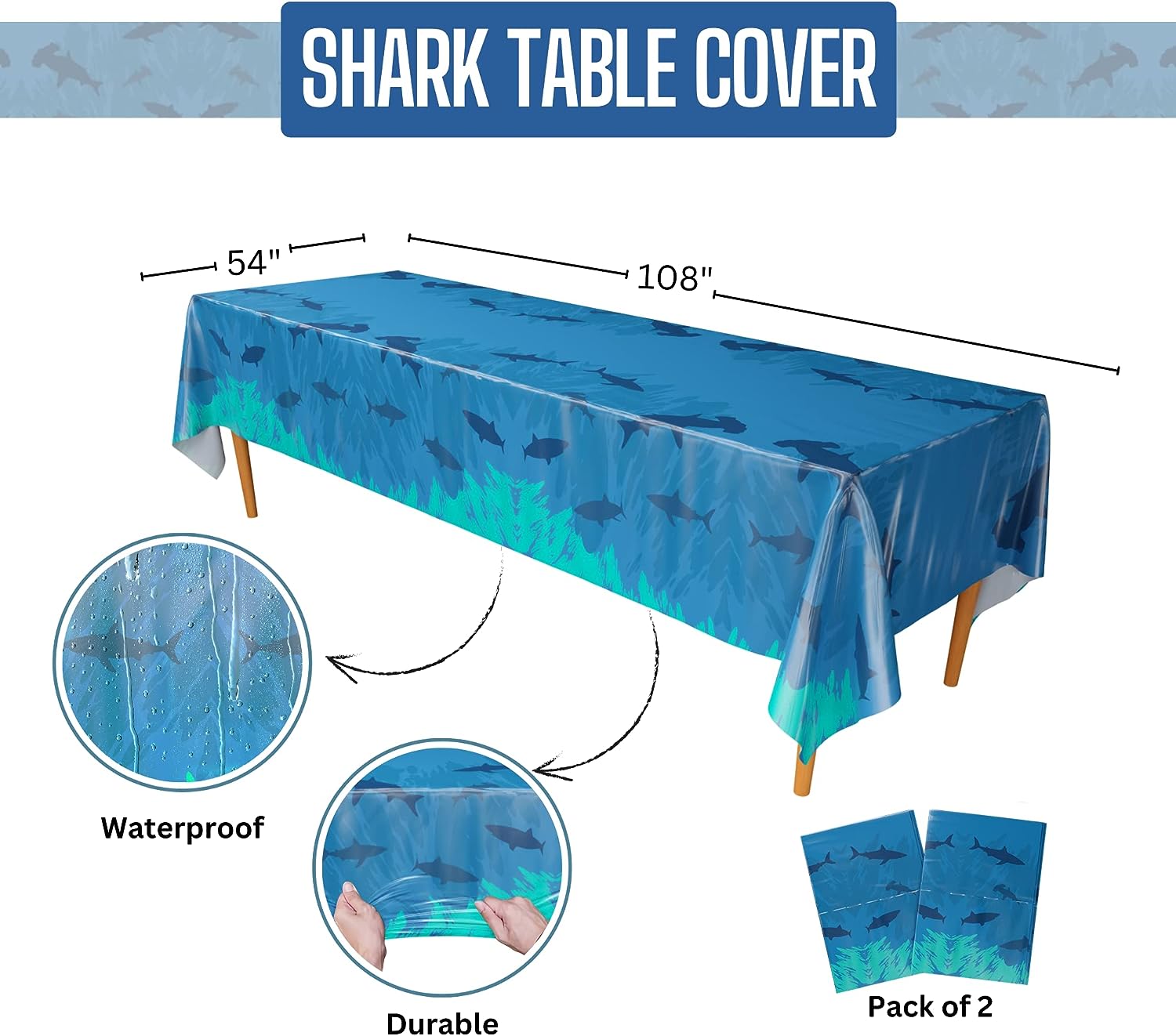 Shark Themed Plastic Table Covers with underwater-inspired design, perfect for adding a fun and adventurous touch to your party decorations.