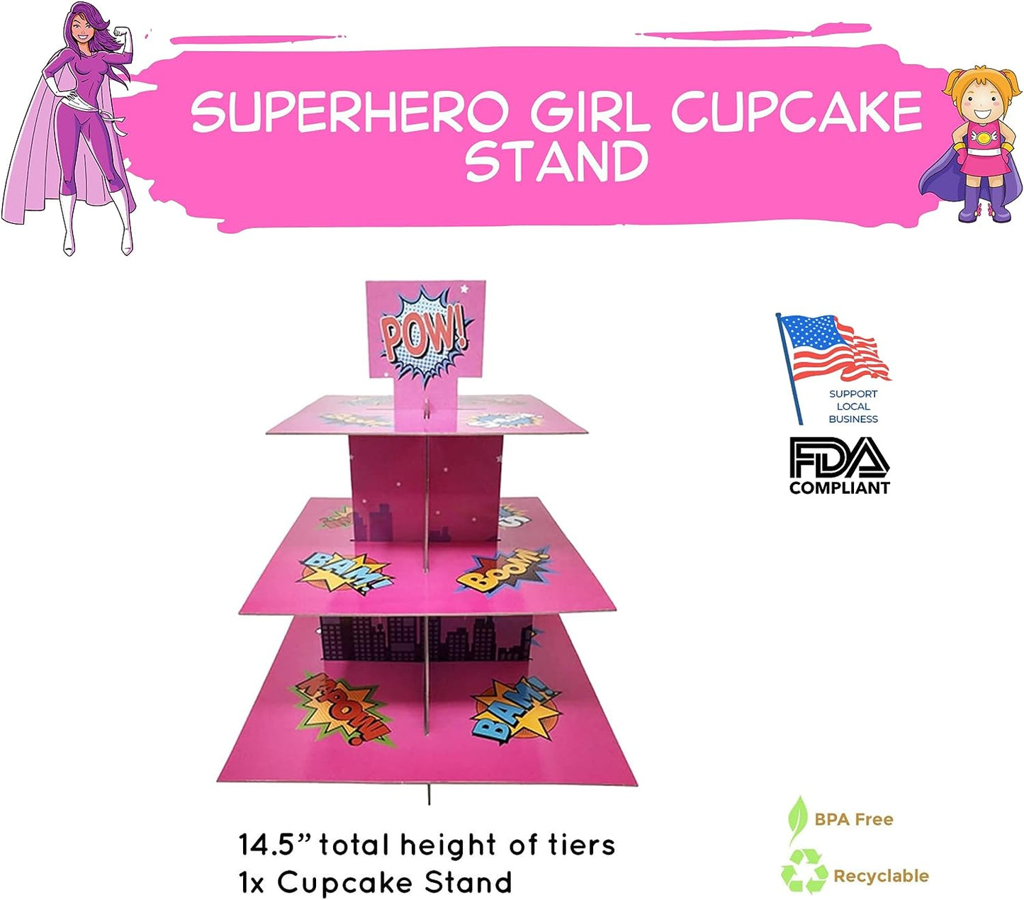 Superhero Girl 3 Tier Cupcake Stand