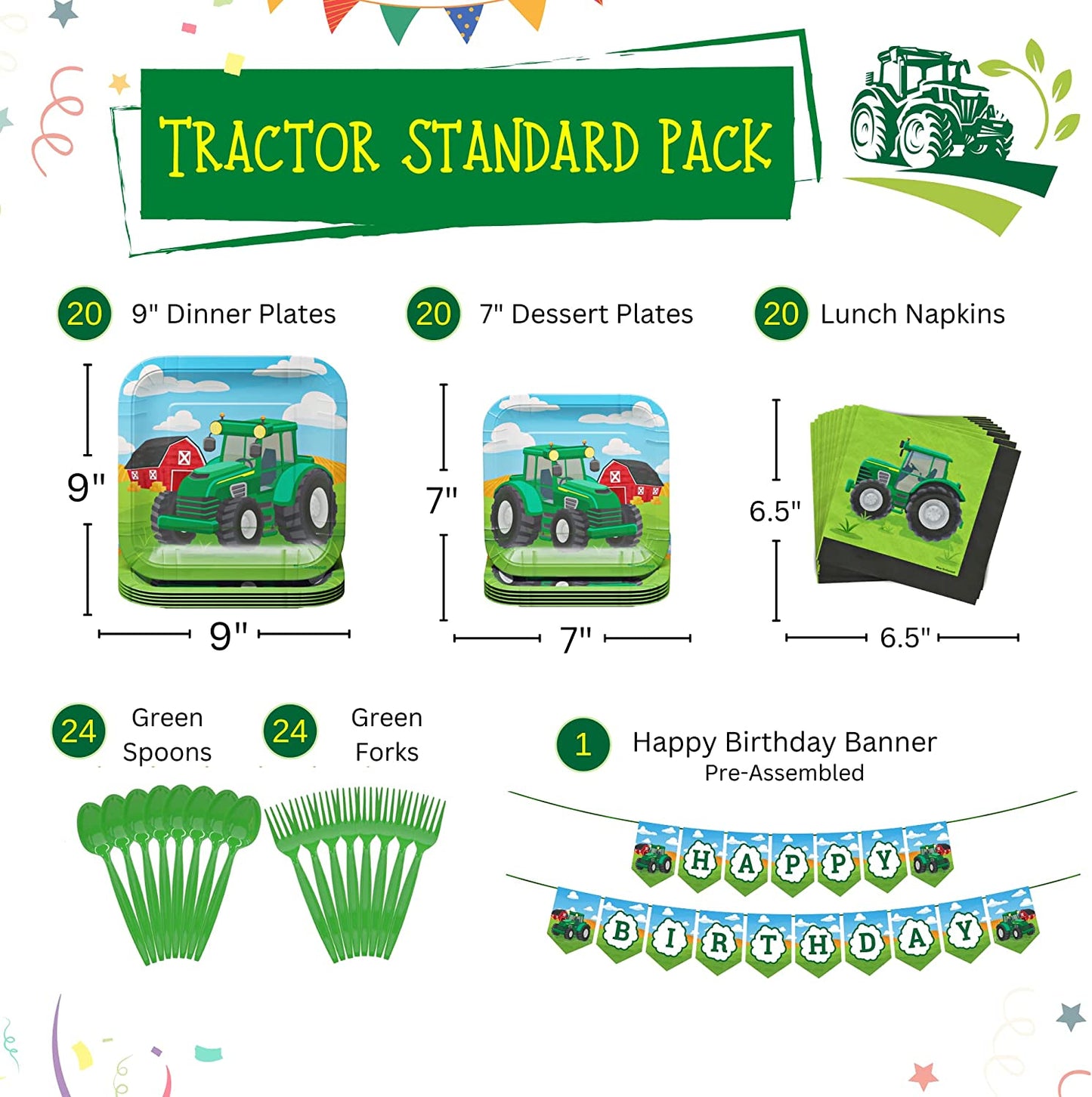 Tractor Standard Party Supplies Pack (109 Pieces)