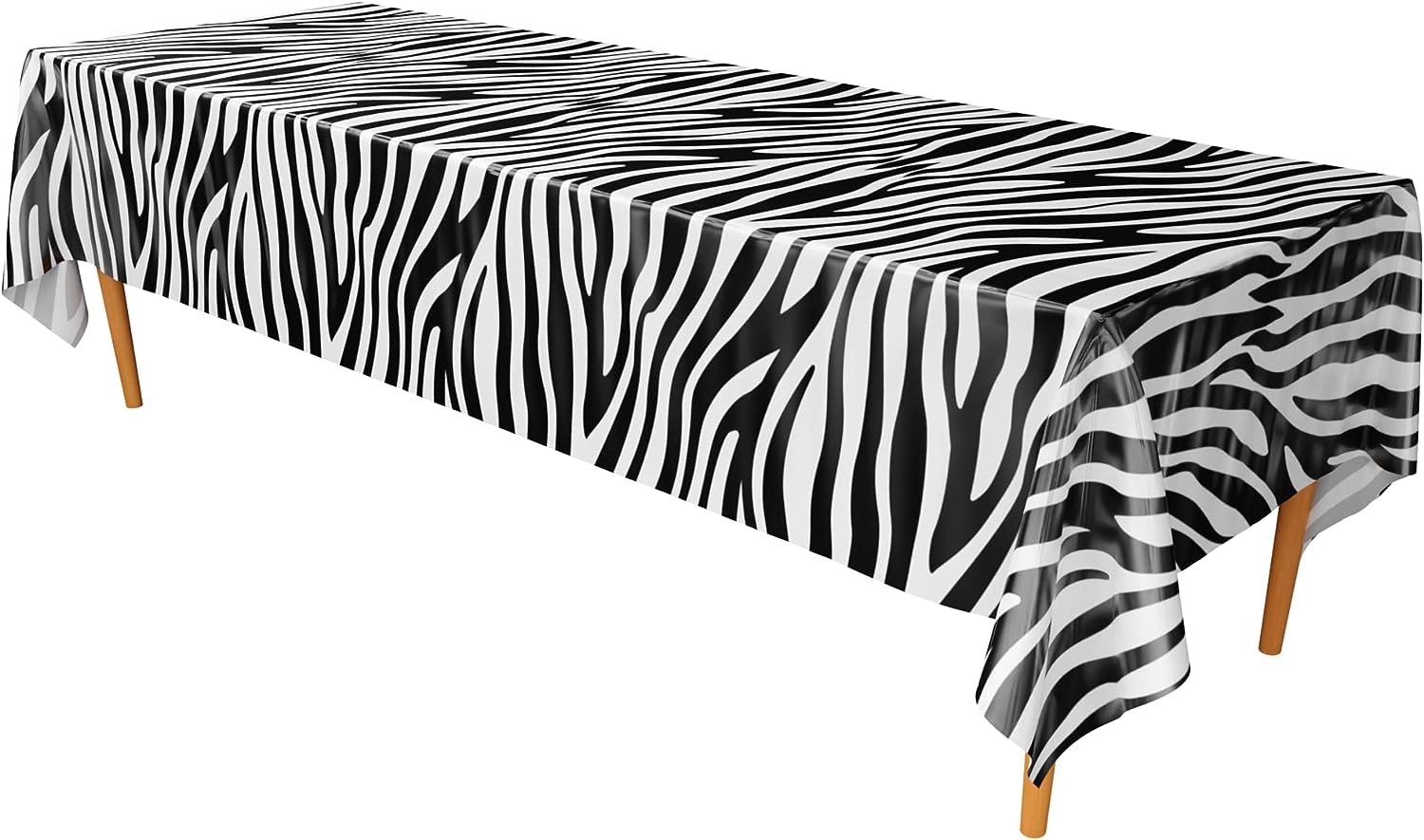 Zebra Stripe Table Covers with bold black and white stripes, adding a touch of wild elegance to your party decorations or table setting.