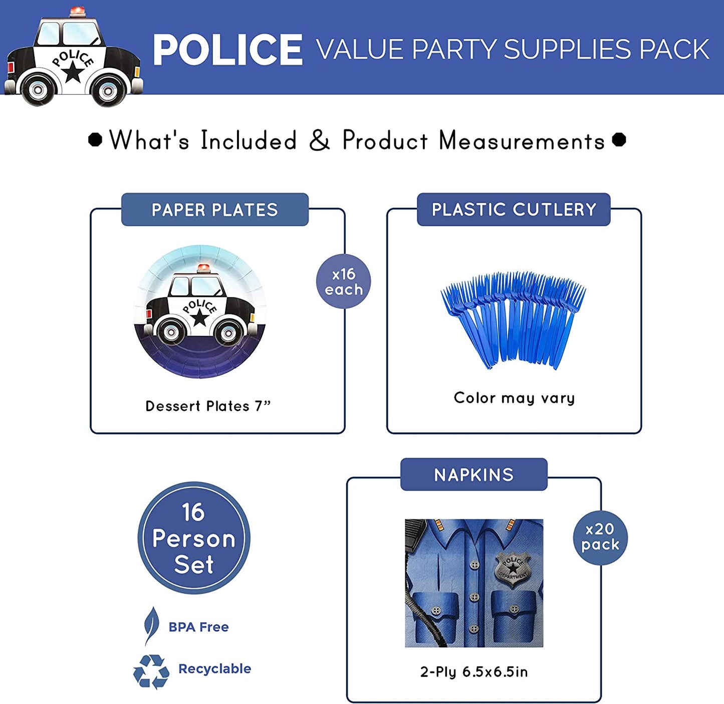 Police Value Party Supplies Packs (For 16 Guests)