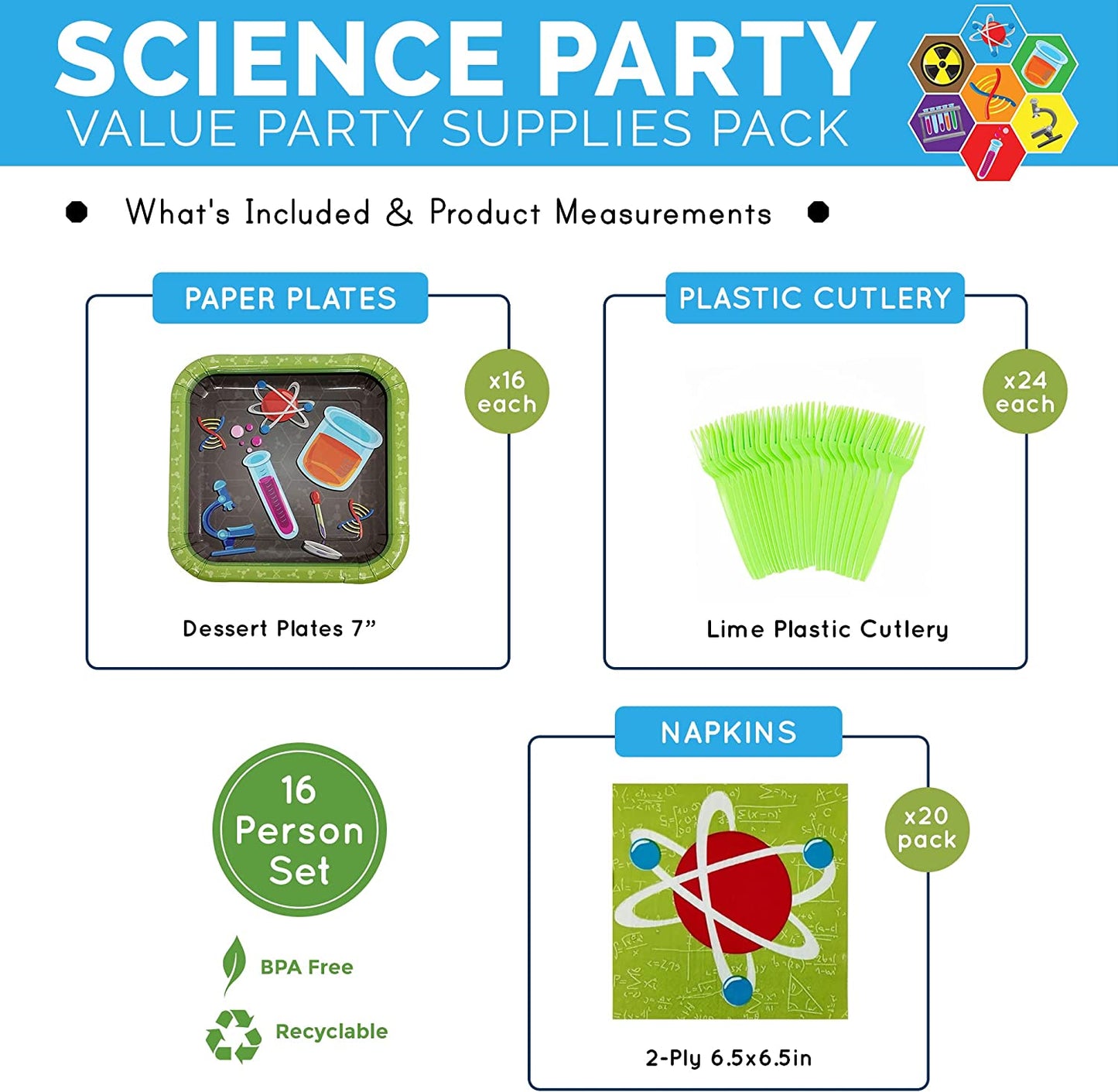 Mad Scientist Value Party Supplies Packs (For 16 Guests)