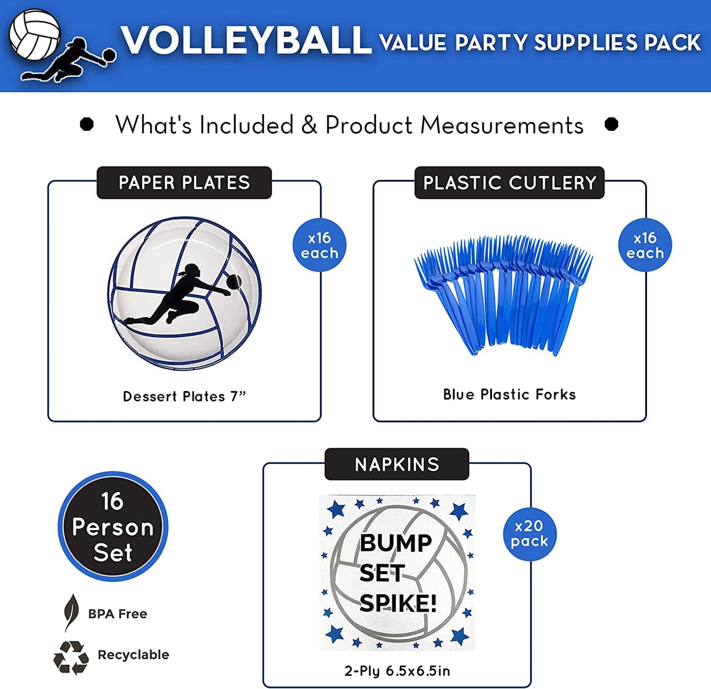 Volleyball Value Party Supplies Packs (For 16 Guests)