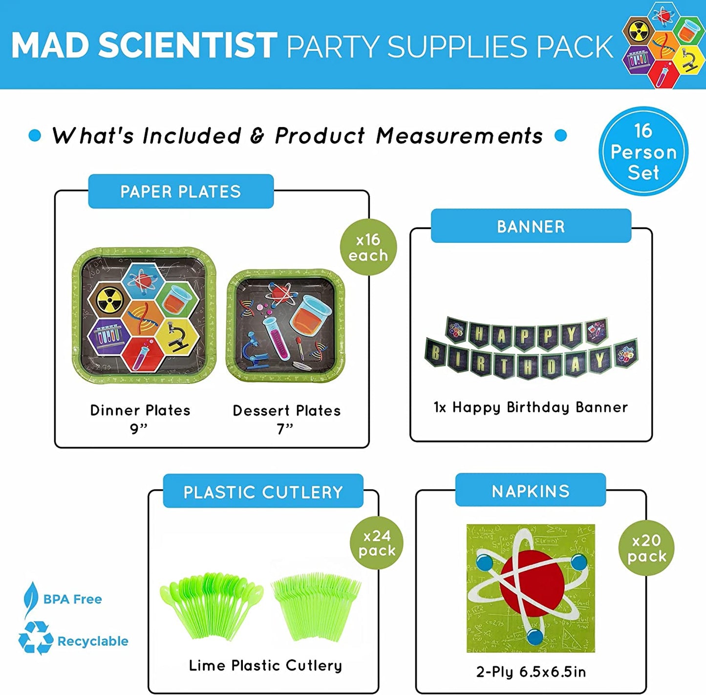 Science Party Supplies Packs (For 16 Guests)