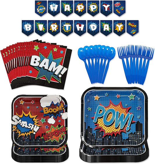 Superhero Party Supplies Packs (For 16 Guests)