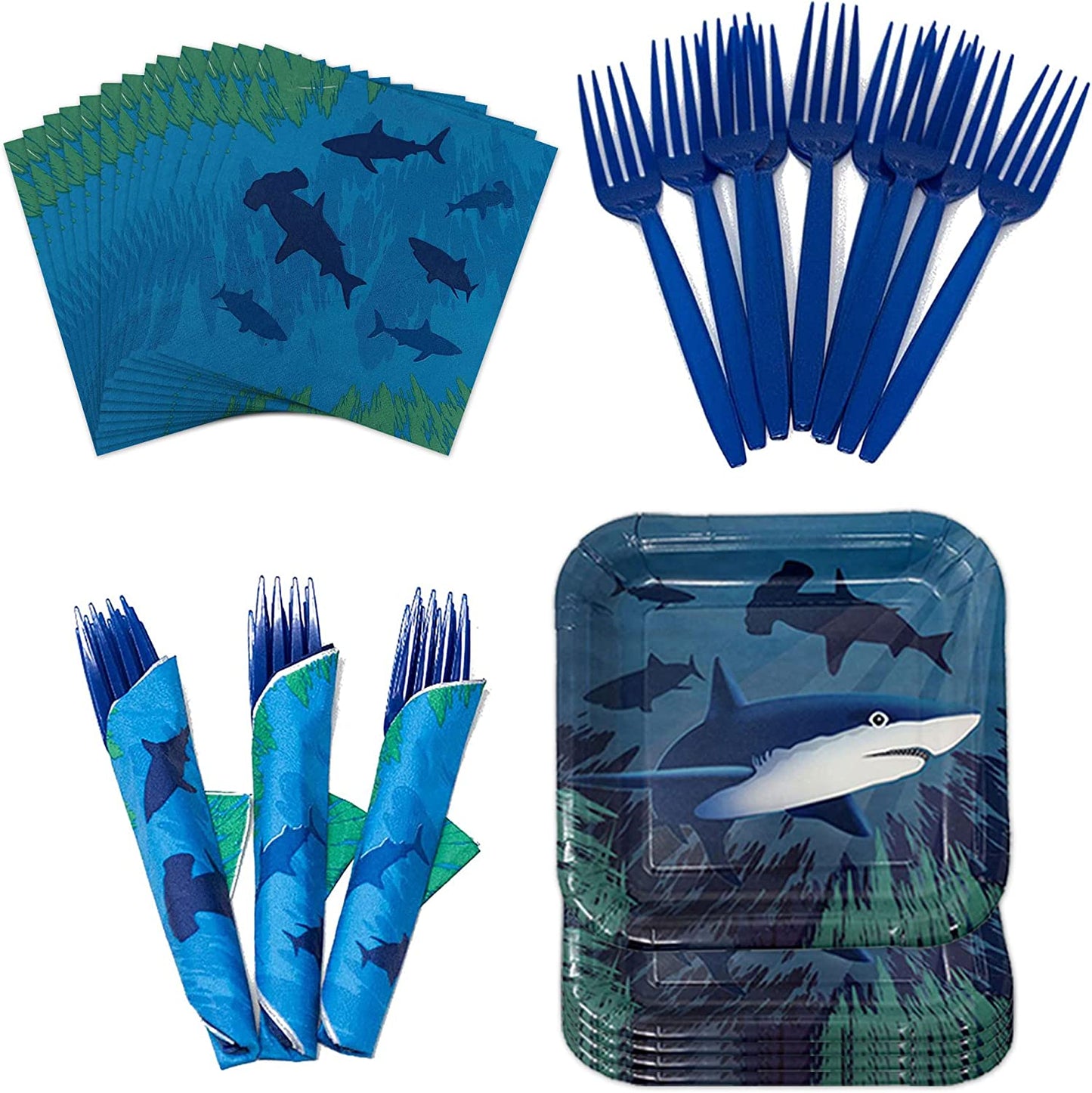 Shark Value Party Supplies Pack (60 Pieces for 16 Guests)