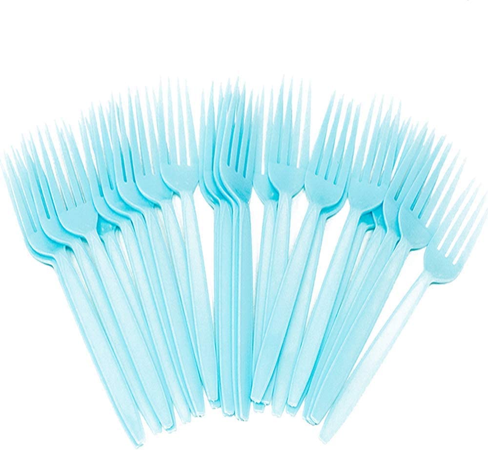 24pcs light blue plastic forks