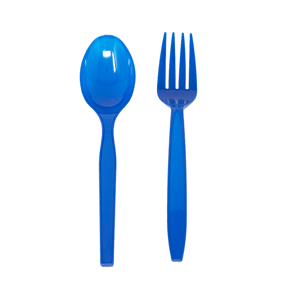 Blue Plastic Fork and Spoon to match Brick Theme Parties or Lego/Building Blocks Party Themes