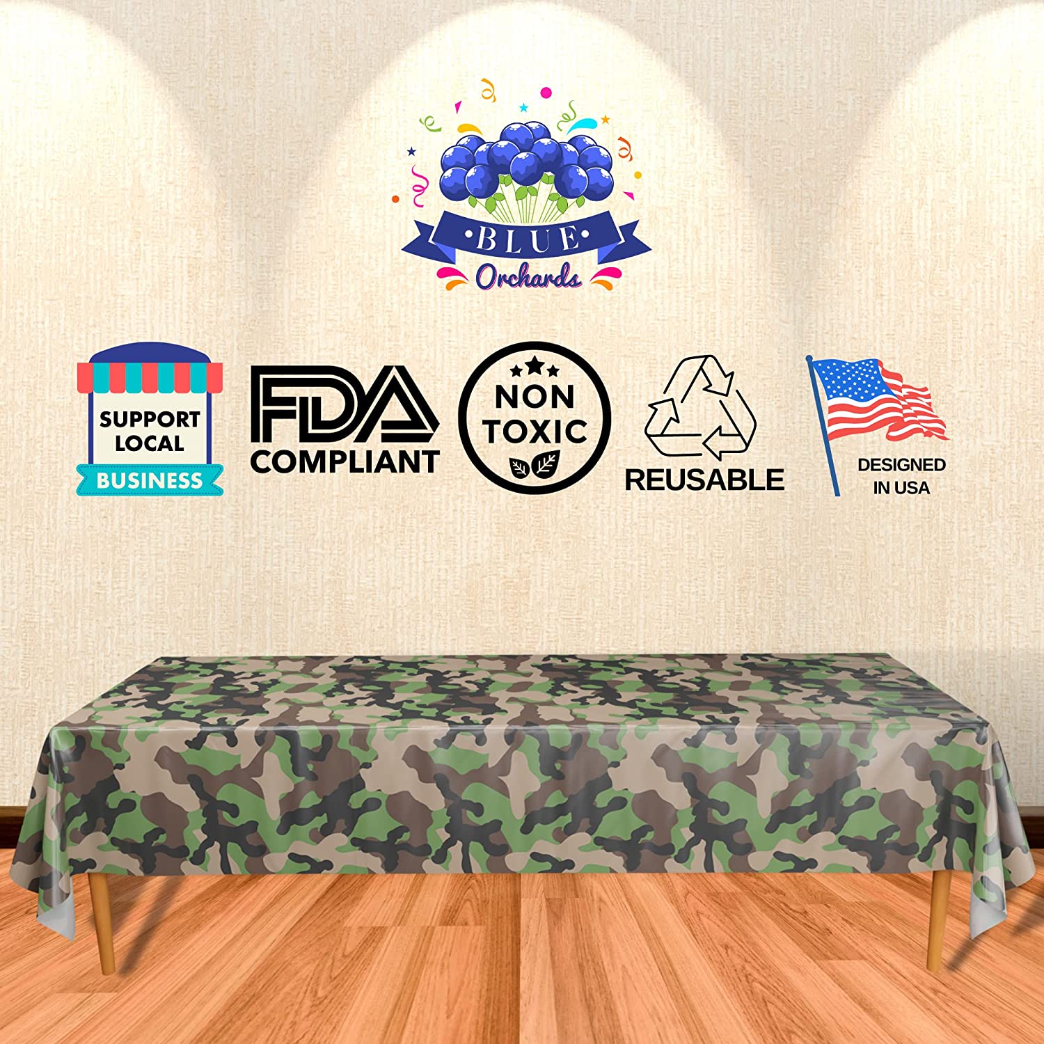 Camo Party Table Covers (Pack of 2) - 54"x108" XL – FDA Compliant, Non Toxic, Reusable, Camouflage Party Supplies, Camo Party Supplies, Camo Plastic Table Cover, Army Table Cover, Camo Theme Party, Army Green Party