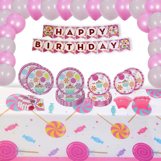 Candy Party Decorations, Candy Plates and Napkins, Ice Cream Party, Two Sweet Party, Candyland Birthday Party Banner, and Birthday Balloons