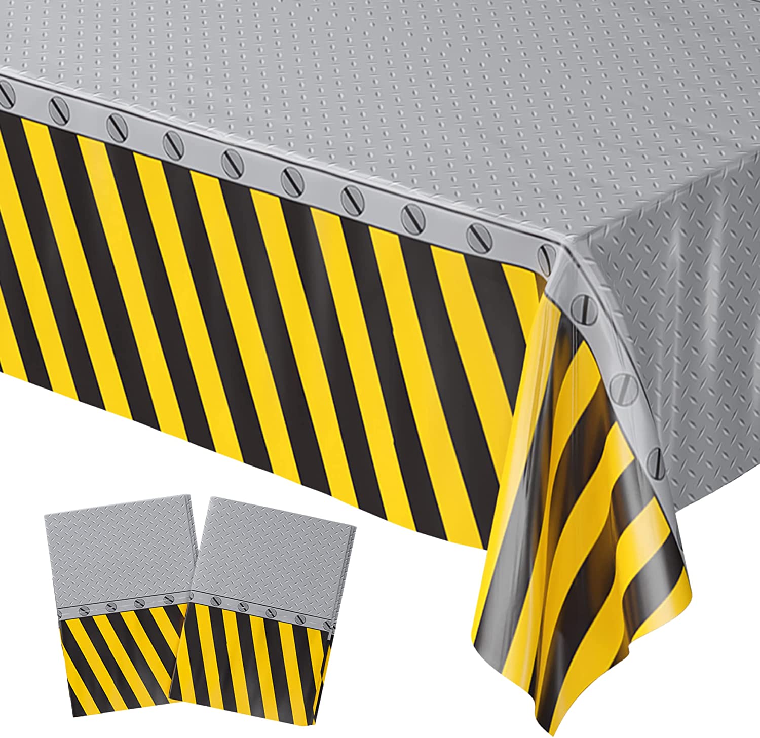 PIXHOTUL Construction Party Tablecloths, Plastic Disposable Black Yellow Orange Tablecloth Rectangle Tablecovers For Boy Kids Construction Theme Birthday Excavator Party Supplies Table Decor 51 X 86in