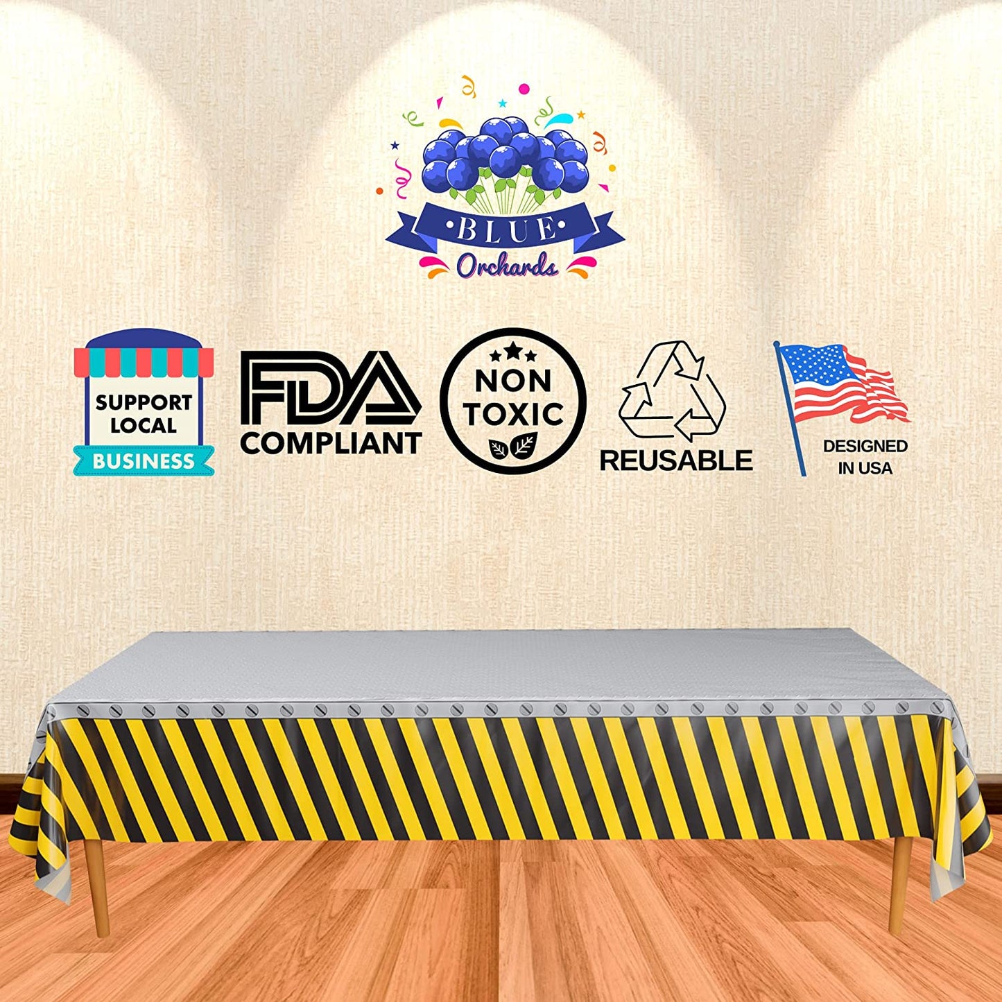 Construction Theme Table cover - FBA Compliant, Non Toxic, Reusable, and Designed in USA