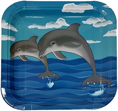 Dolphin Party 9-inch paper dinner plates, Ocean Themed Party 9-inch paper dinner plates, Under the Sea Party 9-inch paper dinner plates, Dolphin Party 9-inch paper dinner plates, Underwater Party 9-inch paper dinner plates