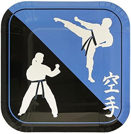 A pack of sixteen karate-themed 7" dessert paper plates, designed for a Karate birthday party or themed event. Made of sturdy paper material, these plates are perfect for serving desserts to your guests.