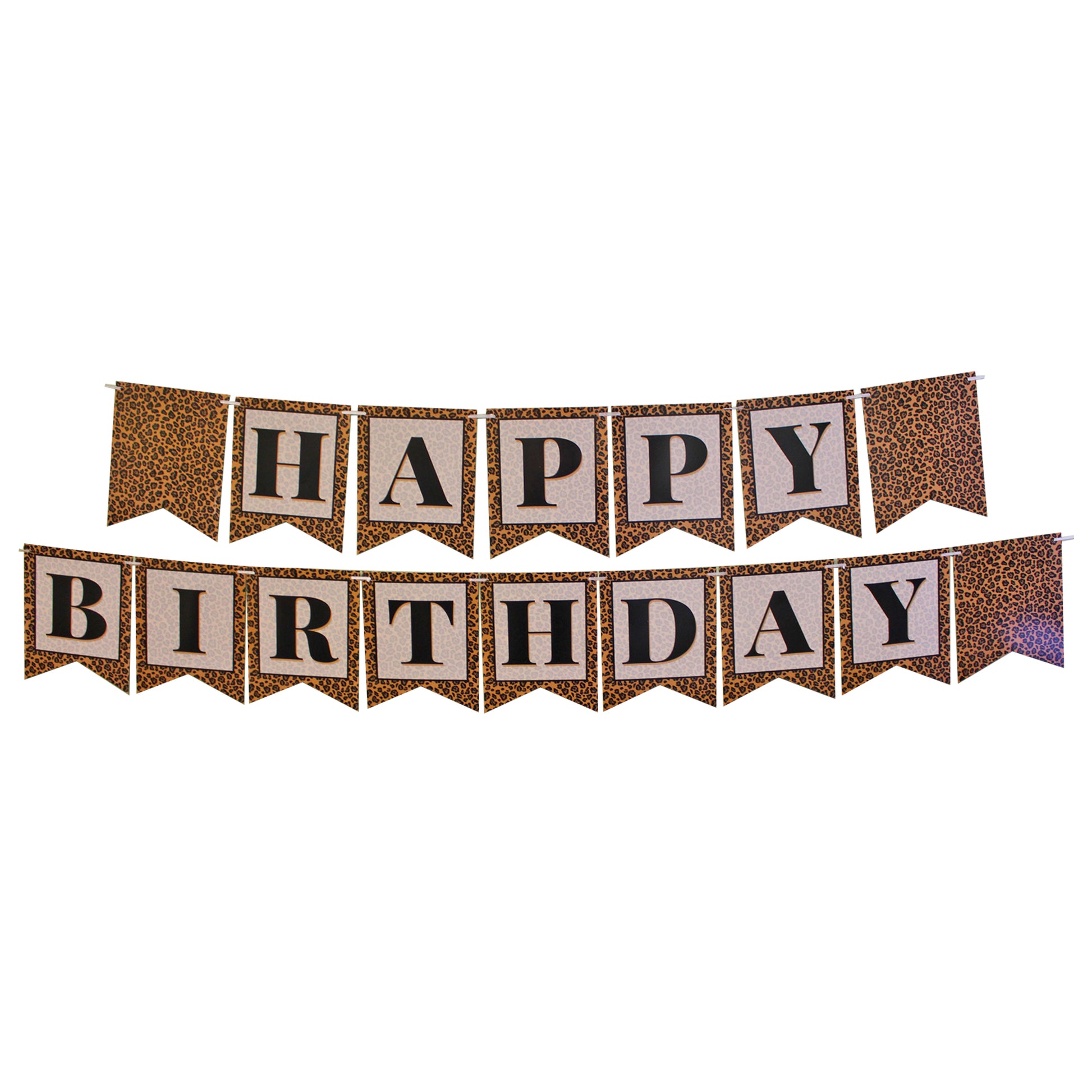 Leopard print Happy Birthday banner, a festive and fun decoration for any birthday celebration.