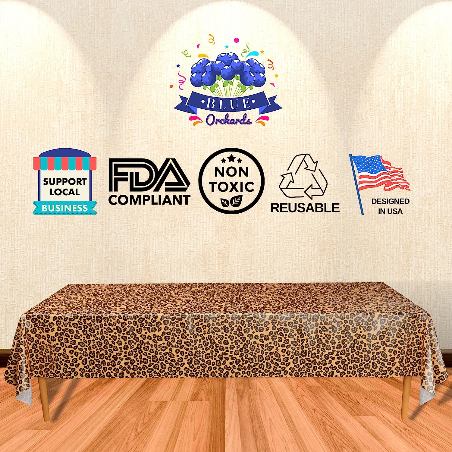 FDA compliant, non toxic, reusable, designed in USA, realistic Leopard Table covers are the perfect addition to your safari, cheetah, jungle animal, or African savanah birthday party or other celebration!