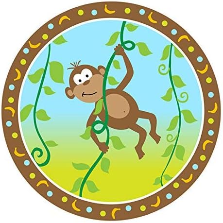 Image of 7-inch paper dessert plates with a fun monkey design, great for adding a playful touch to monkey-themed parties, jungle baby showers, or any other festive celebration.