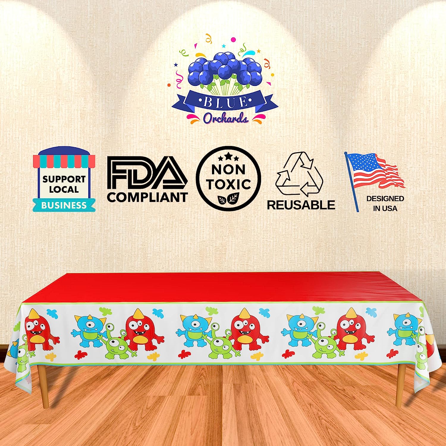 FDA Compliant, non toxic, reusable, and designed in USA Monster Party Table Covers (Pack of 2) - 54"x108" XL - Monster Party Supplies, Monster Birthday Party, Monster Themed 1st Birthday, Kids Monster Birthday, Monster Party Decorations