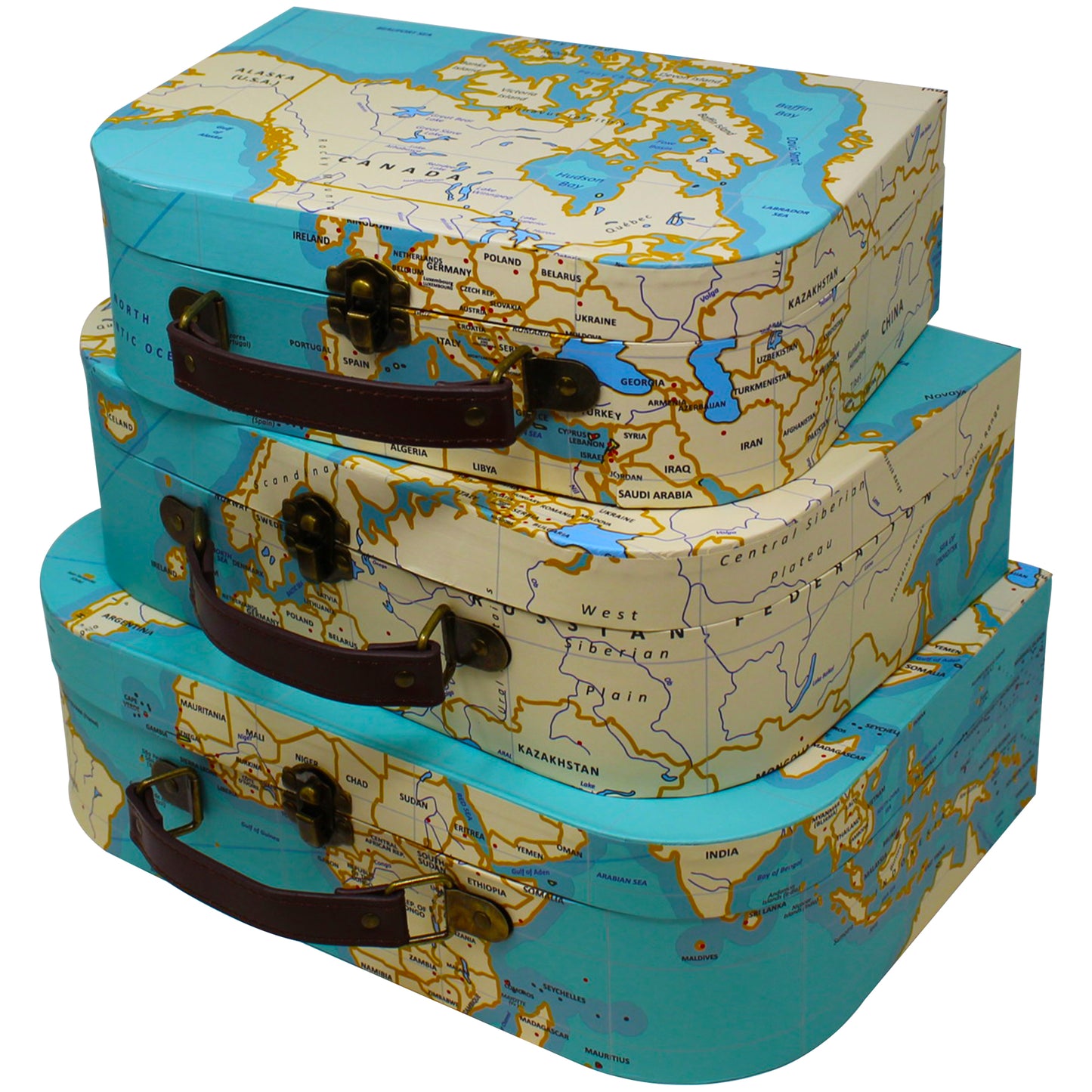 World Map Luggage Chests - 3 Sizes (3 Pack)