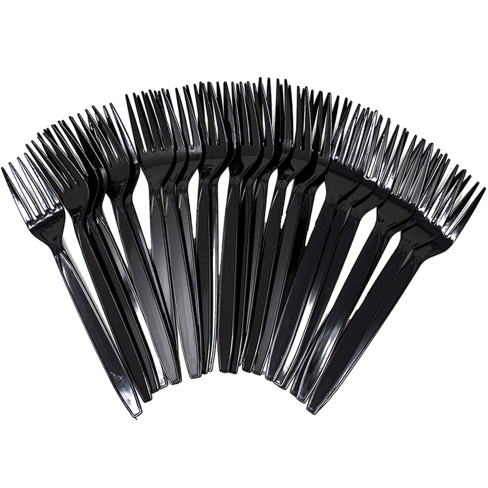 A set of twenty-four black plastic forks that match with Karate party supplies. The forks are made of durable plastic material. Perfect for serving food and desserts to guests during a Karate-themed party or event.