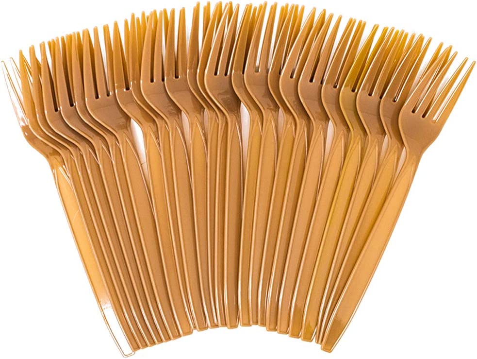 Image of the Horse Party Pack's plastic forks, which come in a set of 24 and are brown in color. These forks are perfect for serving food at your equestrian-themed party or celebration. The forks are disposable for easy and convenient cleanup after the event.