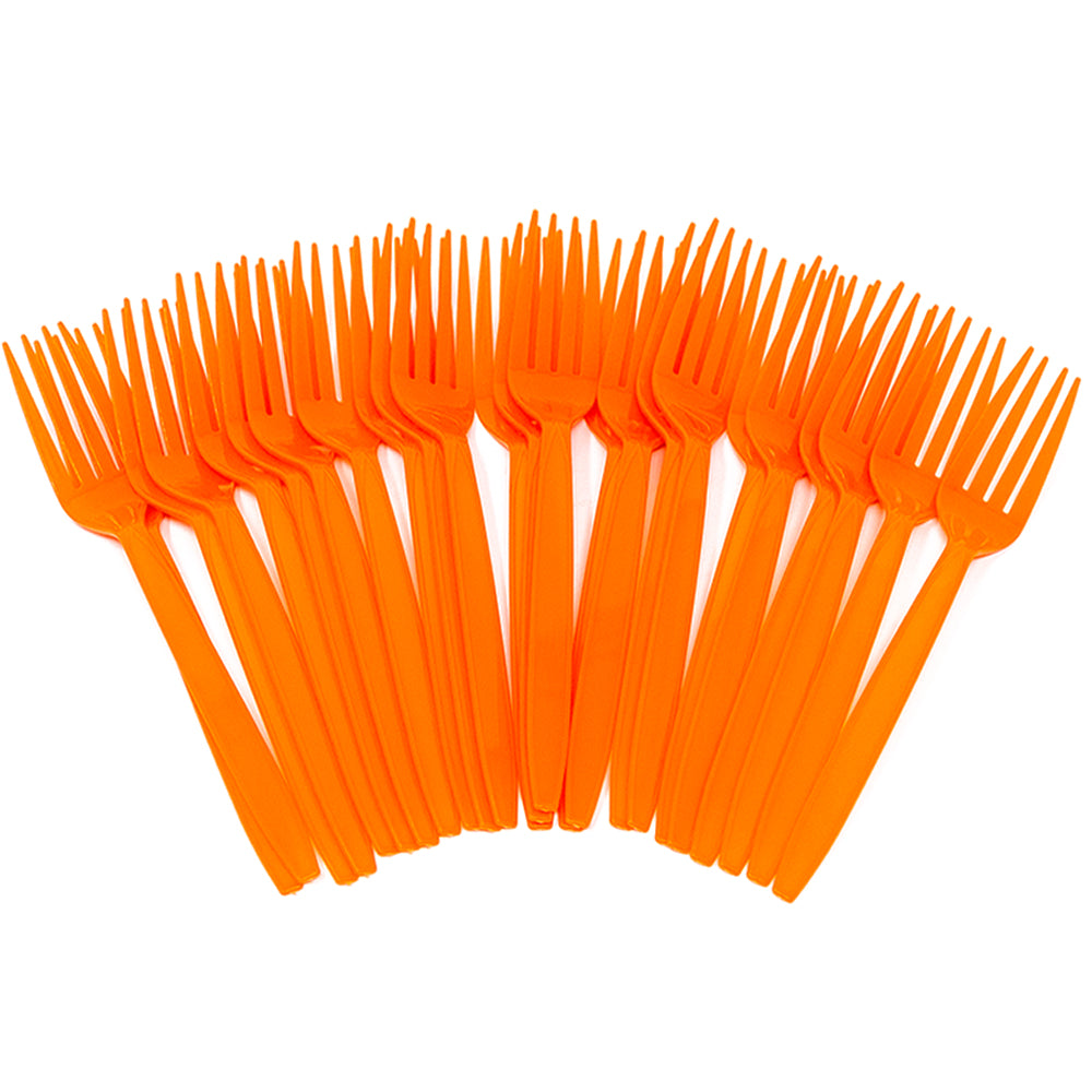 Image of the eXtreme Party Pack orange plastic spoons, designed to match extreme theme parties. These spoons come in a set of 24 and are perfect for outdoor and adventurous celebrations, adding a pop of color and fun to any occasion.
