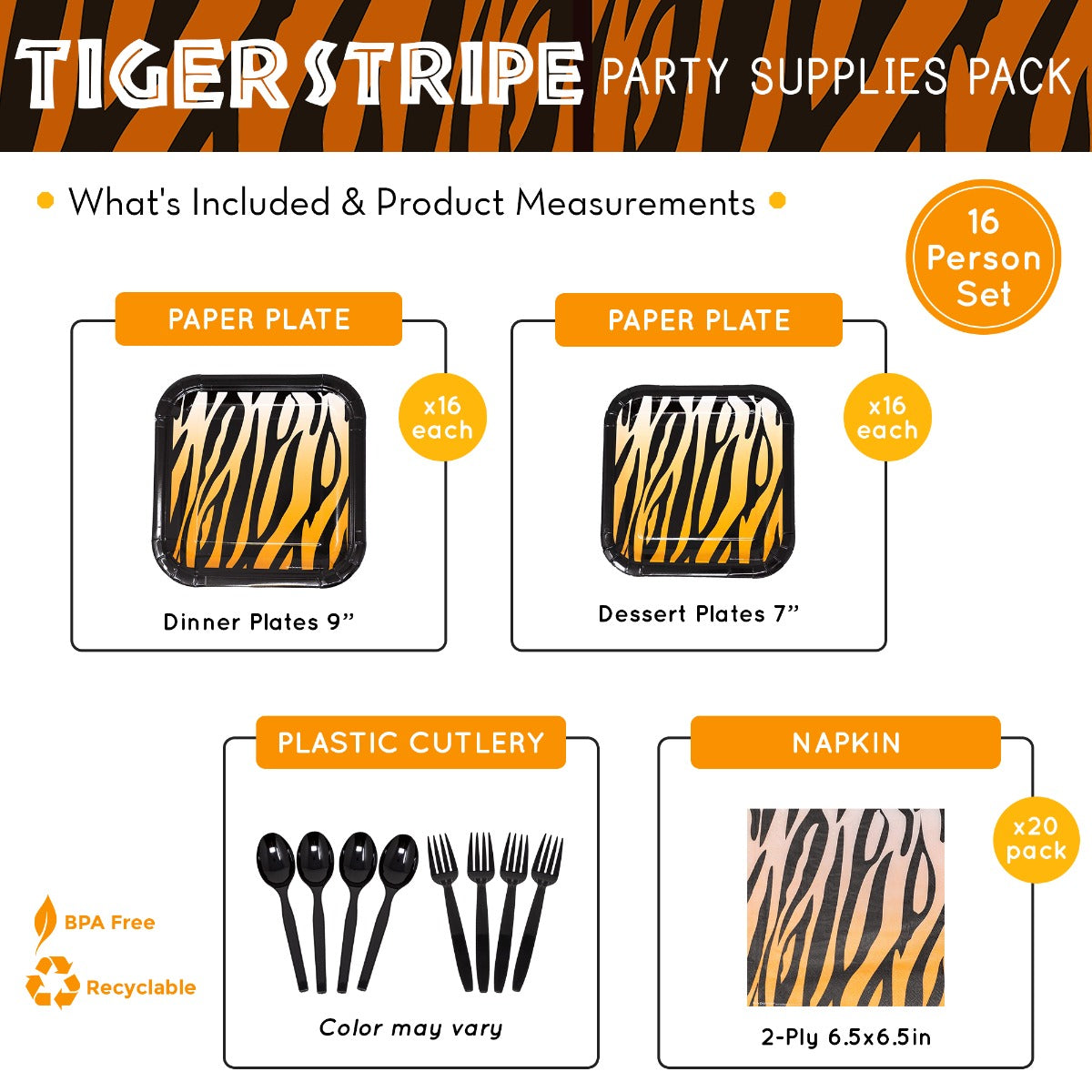 tiger stripe party supplies packs
